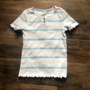 White with light blue stripes short sleeve top